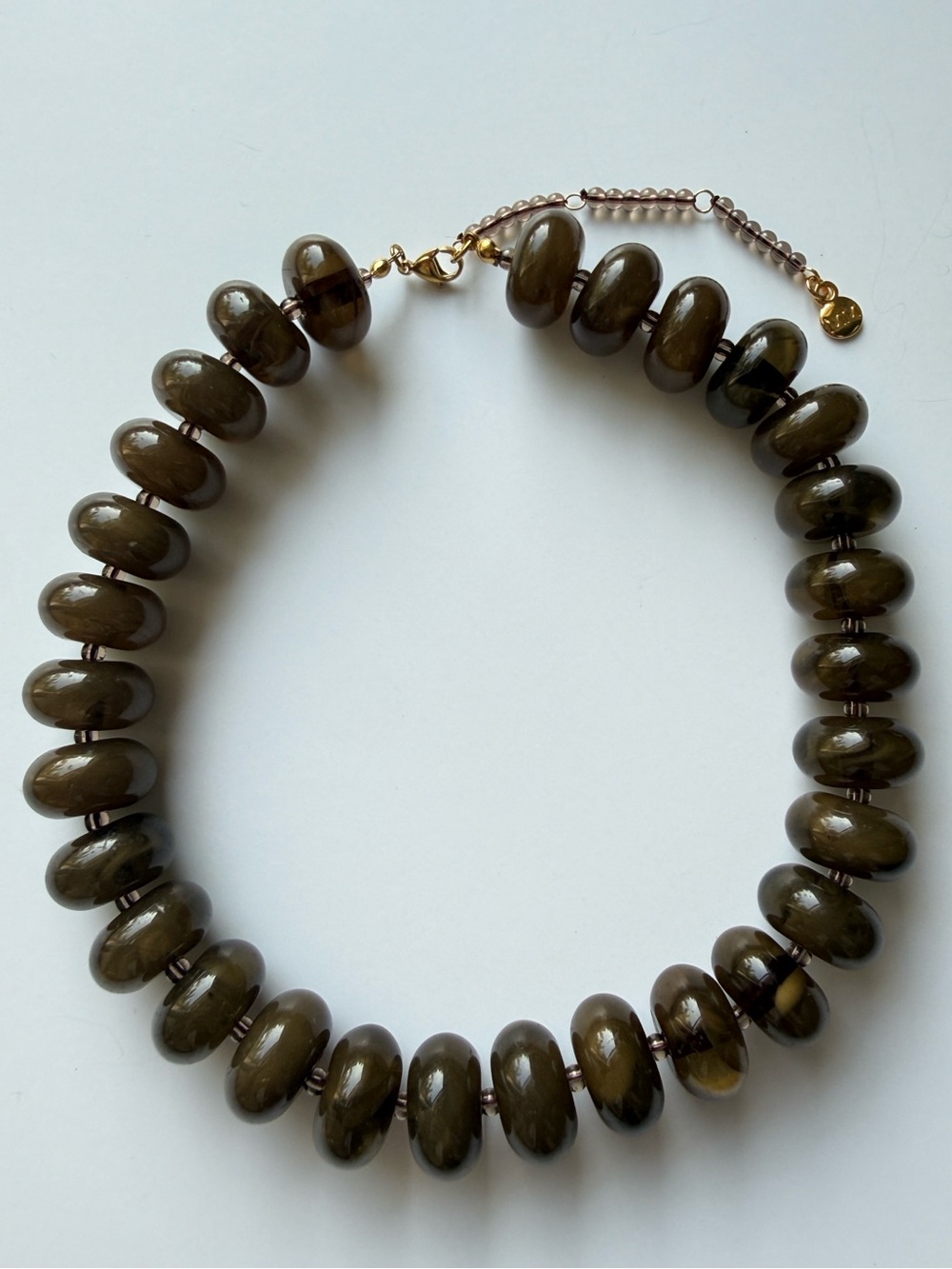 NEW MAYAMAR Grey Quartz Oval Pebble Bead Necklace Semi Precious 18K Gold Plated